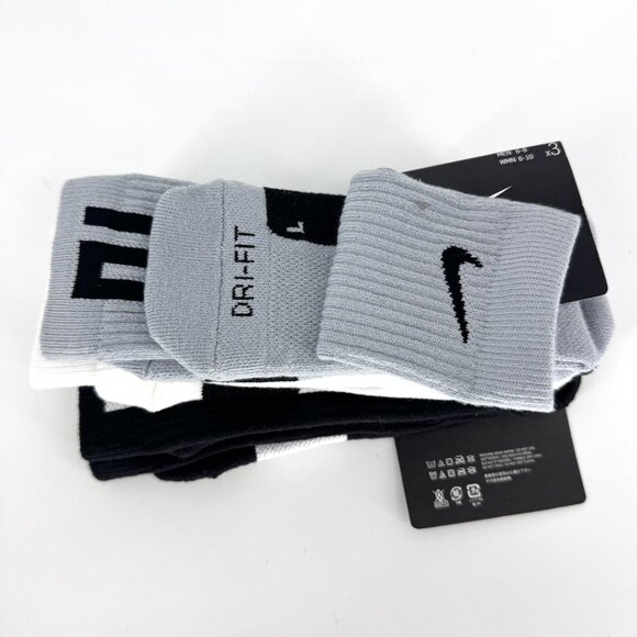 Nike Elite Everyday Crew Socks 3 Pack Black White Grey Size Medium NWT - Picture 2 of 6